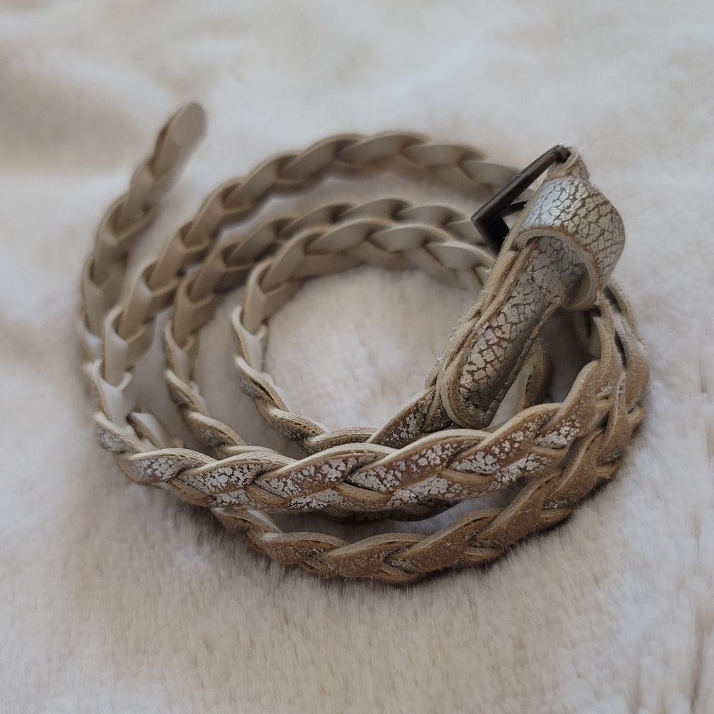 DONATING 3/31 American Eagle tan and silver thin woven belt - Picture 1 of 4
